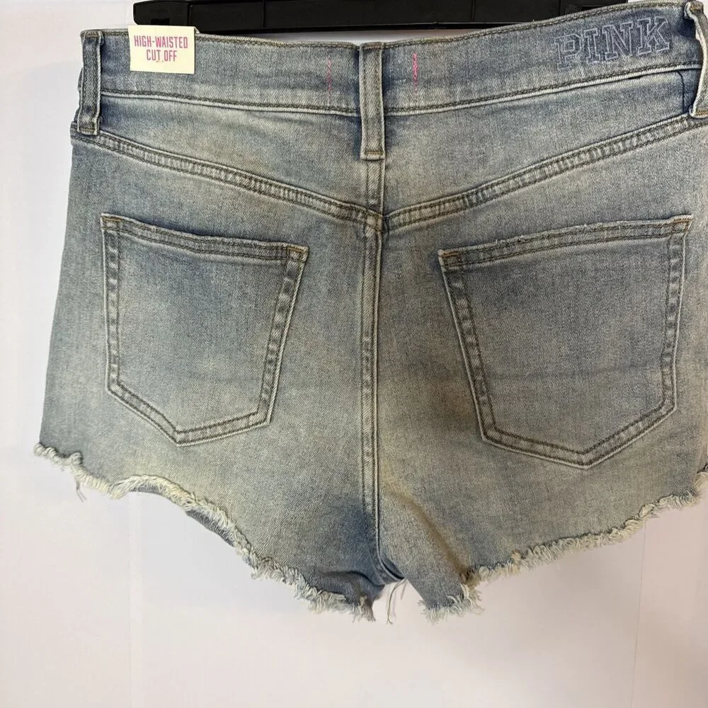 Pink Victoria Secret High‎ Waisted Cut off Shorts Womens 10 Blue Denim Frayed